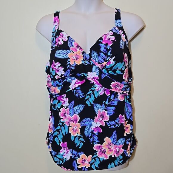 Lands' End Other - Lands End Women's Tankini Swim Top‎ Size 24W Floral Twist Front Underwire